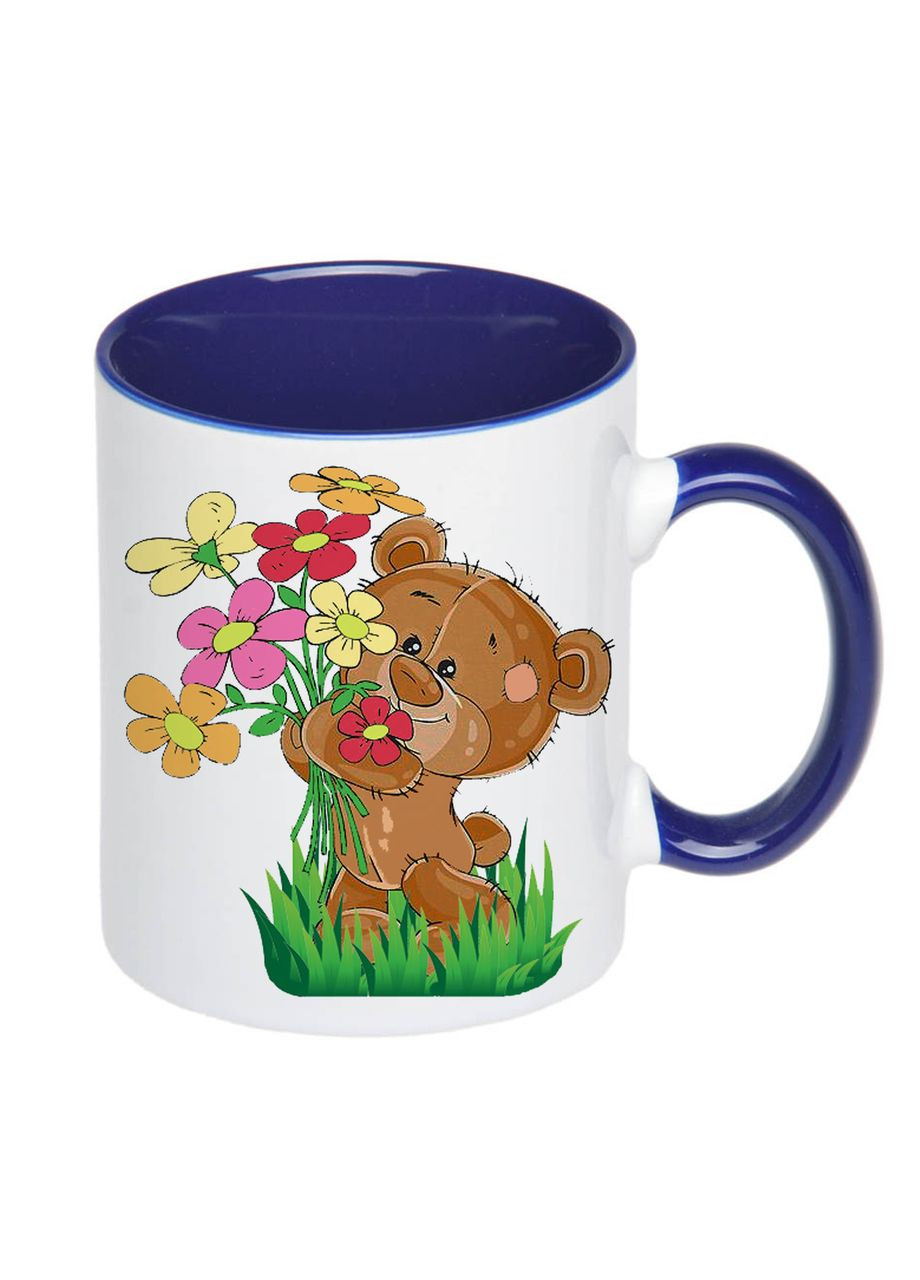 Чашка с мишкой и цветами 330мл (цвет) (18159) No Brand (312487540)