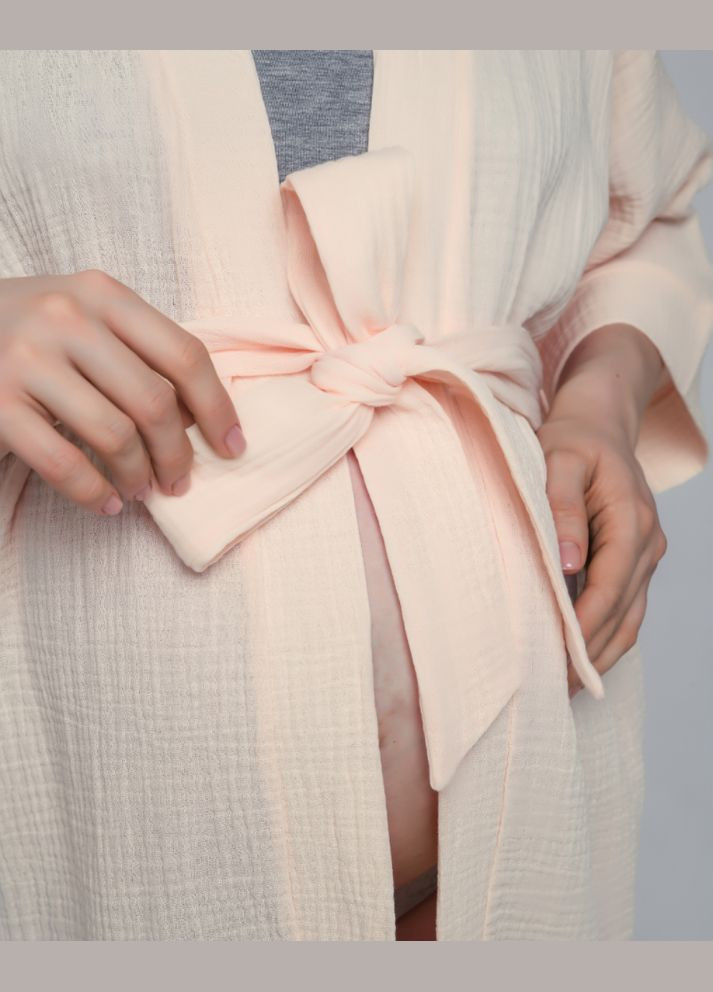 Мусліновий халат кімоно для вагітних універсальний кремовий Мамин Дім (292253232)