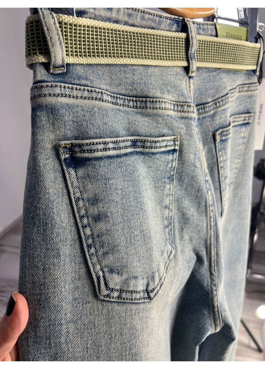 Джинсы женские DNL 2670 skater mom jeans высокая талия с ремнем стрейчевые голубые No Brand - (322019913)