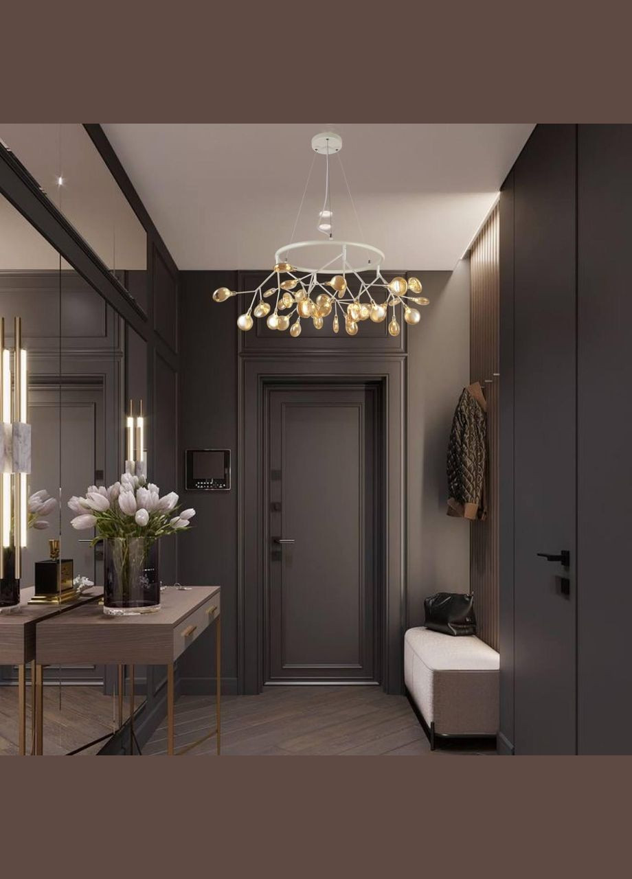 Белая круглая люстра из стеклянных лепестков на 36 ламп Petals (918-LP263-36 WH+BR) No Brand (370071378)