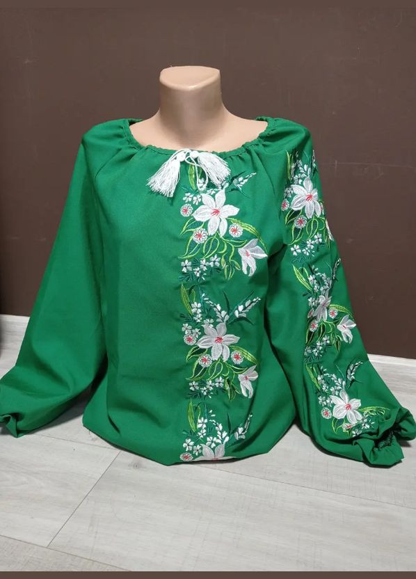 Зелёная детская вышиванка на девочку подростка с длинным рукавом украина тд на 7-16 лет зеленая узор украинская символика (312016292)