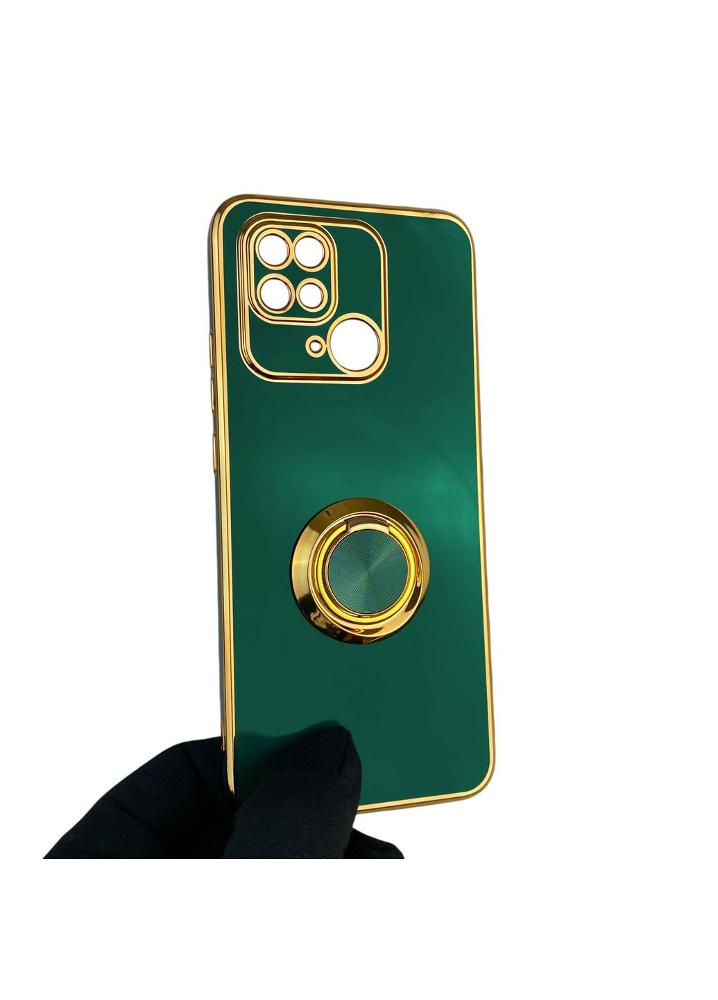Чохол для Redmi 10C з кільцем-підставкою із золотою окантовкою на сяомі редмі 10с темно-зелений gs1 Xiaomi (366390622)
