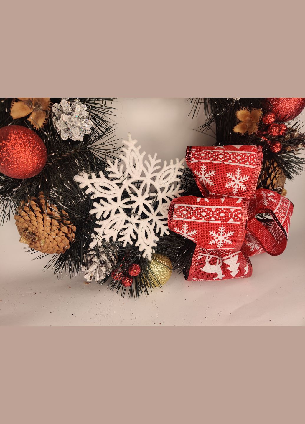 Рождественский новогодний венок 30см. с Натуральным декором Праздничный для интерьера, дверей, стола в Фирменной Vela (273469379)