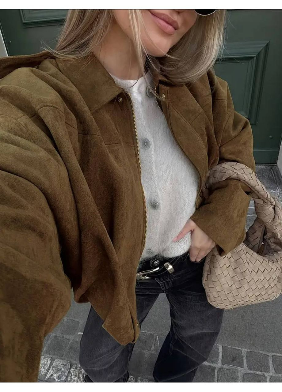 Куртка-бомбер жіноча з замшу на дайвінгу(заміри в описі) DK/DL Мода без кордонів на блискавці (366447255)