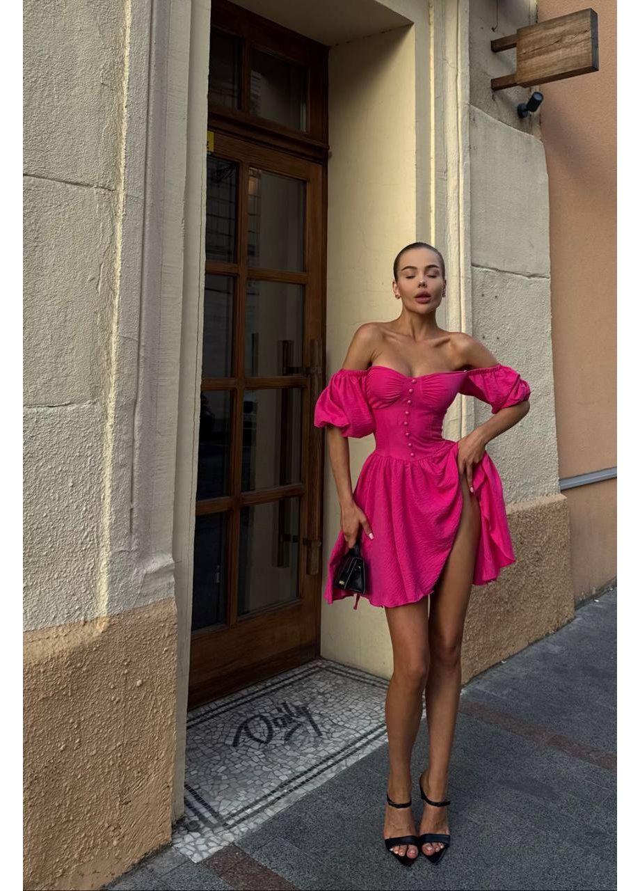 Малиновое повседневный платье-мини с корсетным лифом Україна