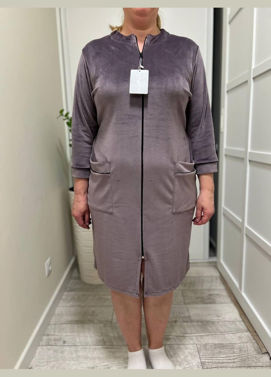 Жіночий халат хатал велюр 4XL сірий (П4К-batal-velur-001-08) No Brand (306633747)