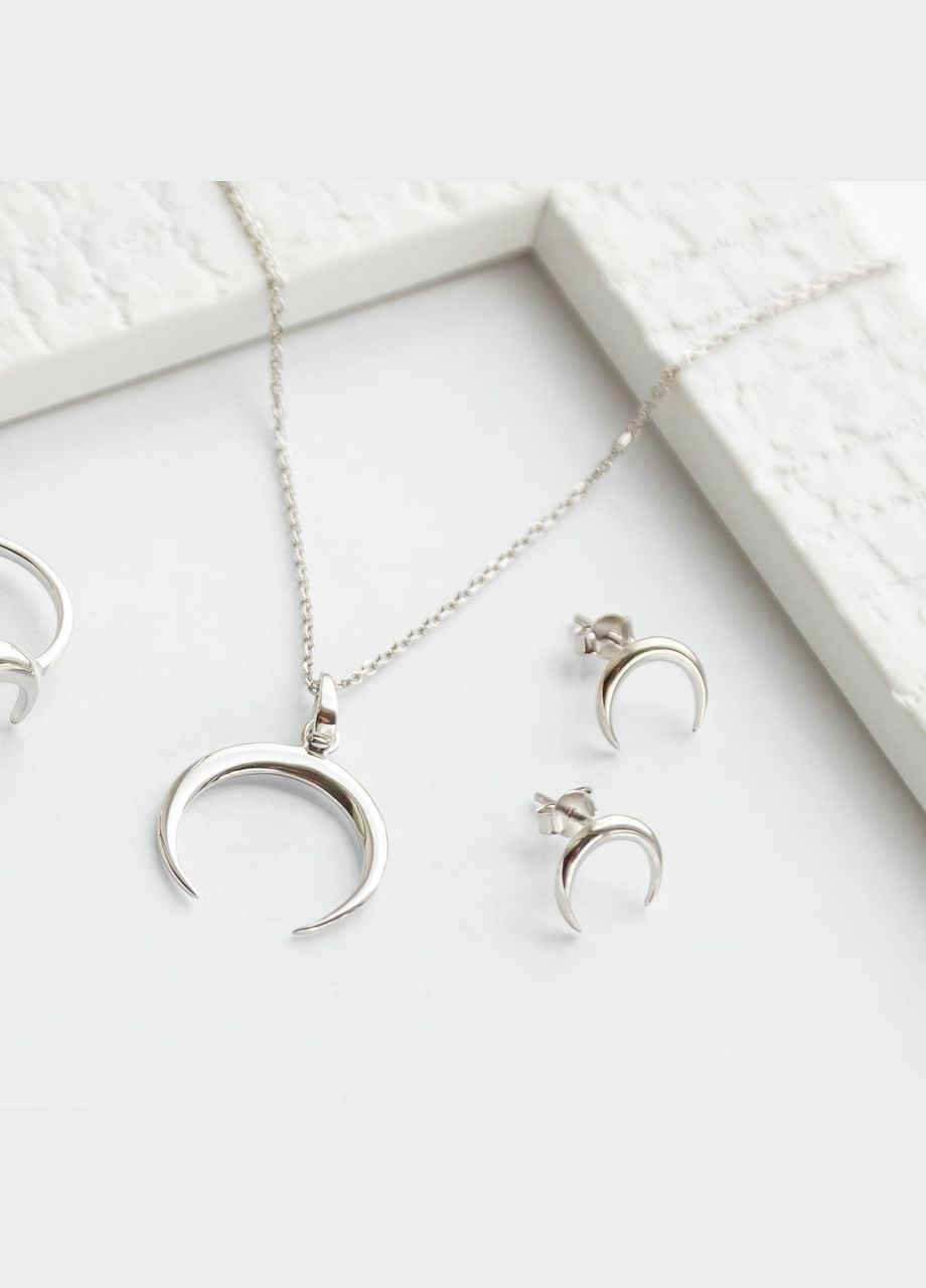 Комплект срібний Молодий місяць сережки пусети та кольє з половинкою місяця No Brand (362177166)