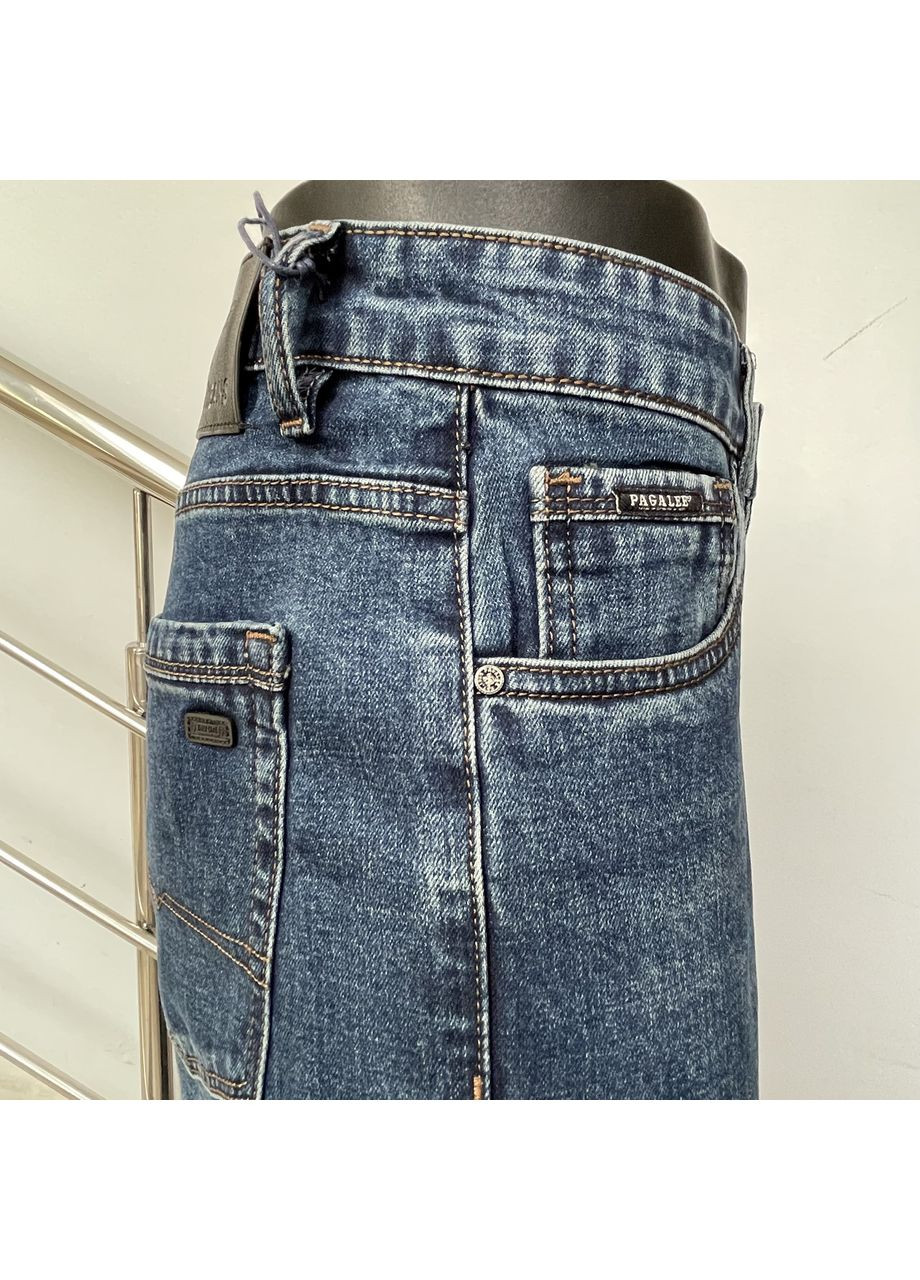 Синие джинсы мужские прямые стрейч свободные потертые 32 синие No Brand