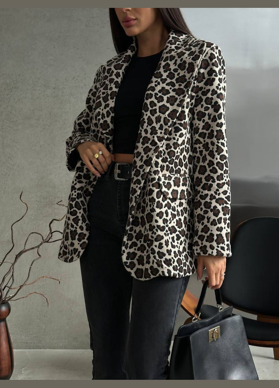 Белый женский женский пиджак - пальто из кашемира No Brand леопардовый - демисезонный