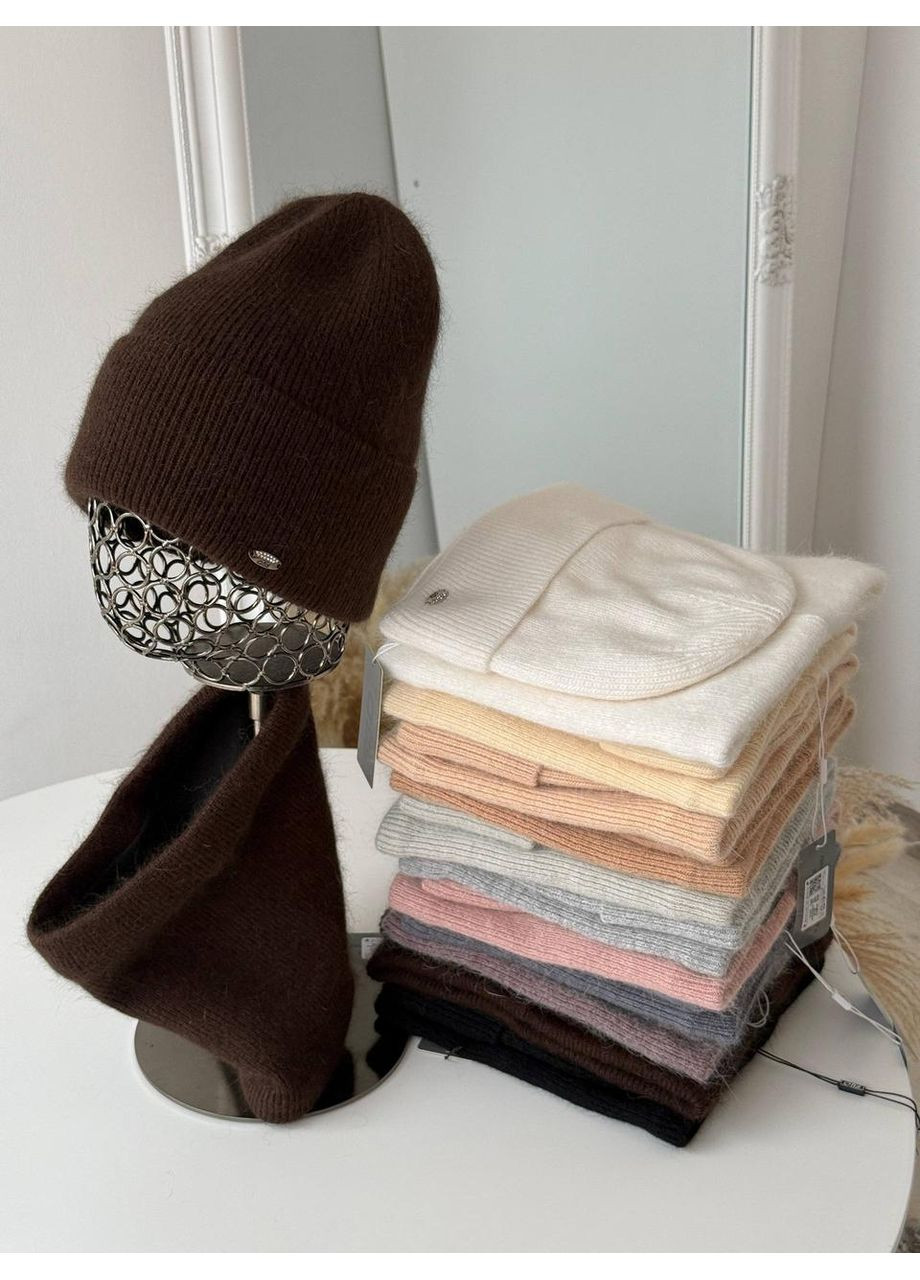 Набор ангор, шапка с бафом. Теплый женский зимний комплект шапка с бафом с флисовой подкладкой. No Brand (370204589)