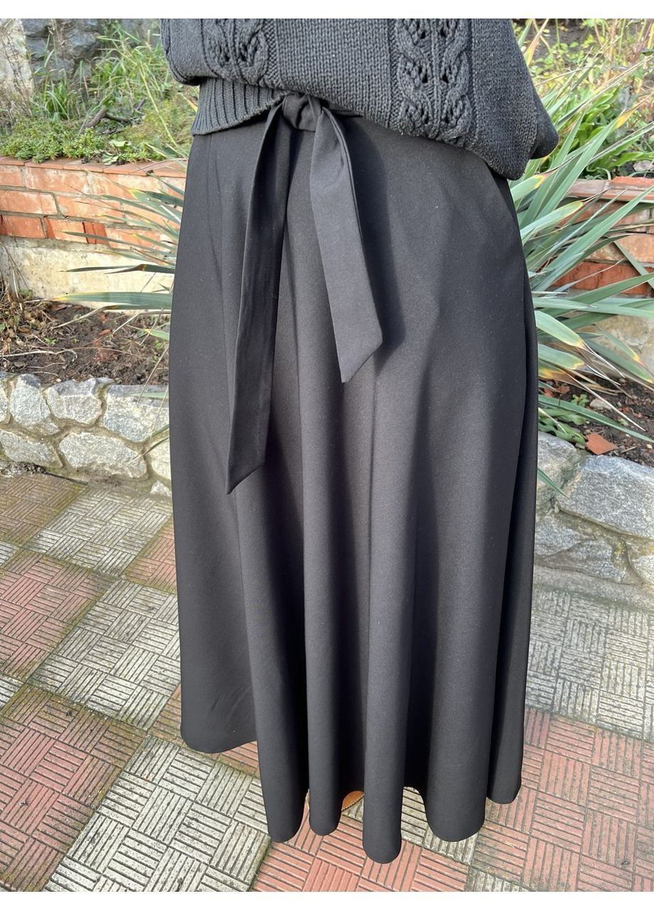 Черная праздничный, повседневная, вечерний, офисная, кэжуал однотонная красивая модная черная хлопковая свободная длинная женская юбка макси клеш полусолнце колокол с поясом с карманами с подкладкой No Brand колокол, пышная, клешированная-солнце, клешированная