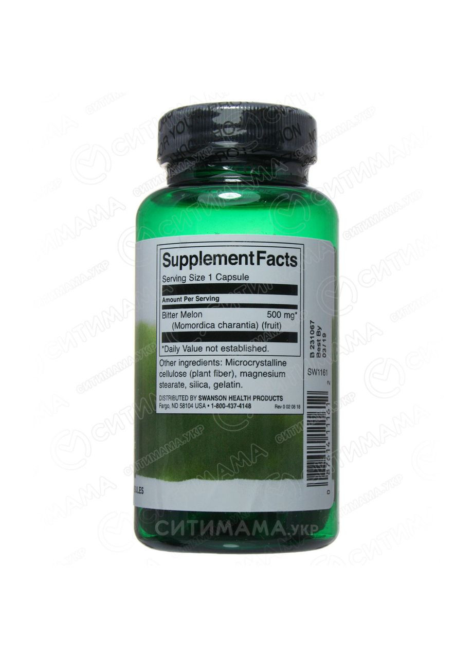 Горький огурец, Bitter Melon Momordica, 500 мг, 60 капсул Swanson (366733866)