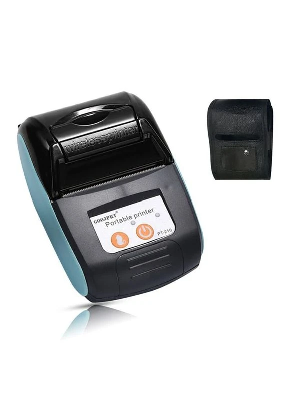 Мобільний термопринтер чеків для смартфона bluetooth PT-210, pos принтер + чохол, блакитний Goojprt (392000529)