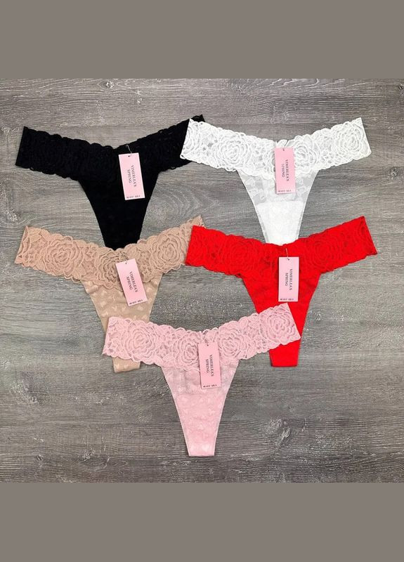 Набір із 5 безшовних жіночих стрінгів з мереживним поясом і мікросіткою, висока посадка No Brand Стрінги (340268418)