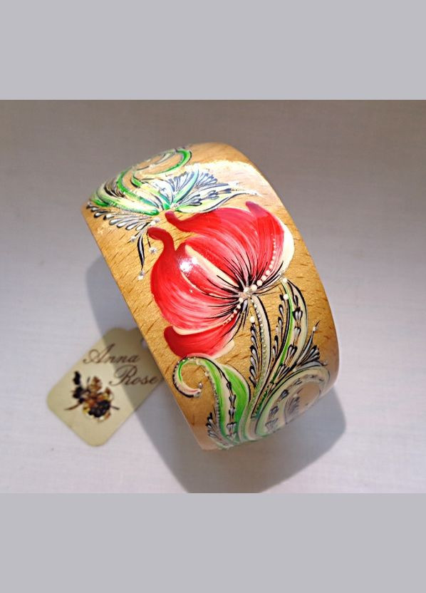 Дерев'яний браслет на руку ручної роботи "Червоний тюльпан" No Brand (358224360)