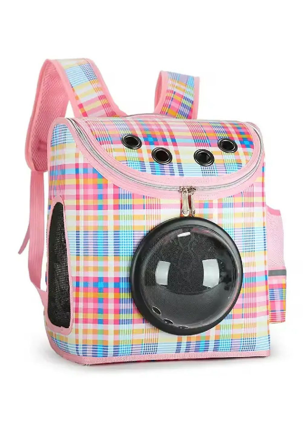 Рюкзак сумка переноска для тварин кішок собак зі світловідбиваючими смужками 38x32x23 см (477239-Prob) Рожевий в клітинку Unbranded (295898151)