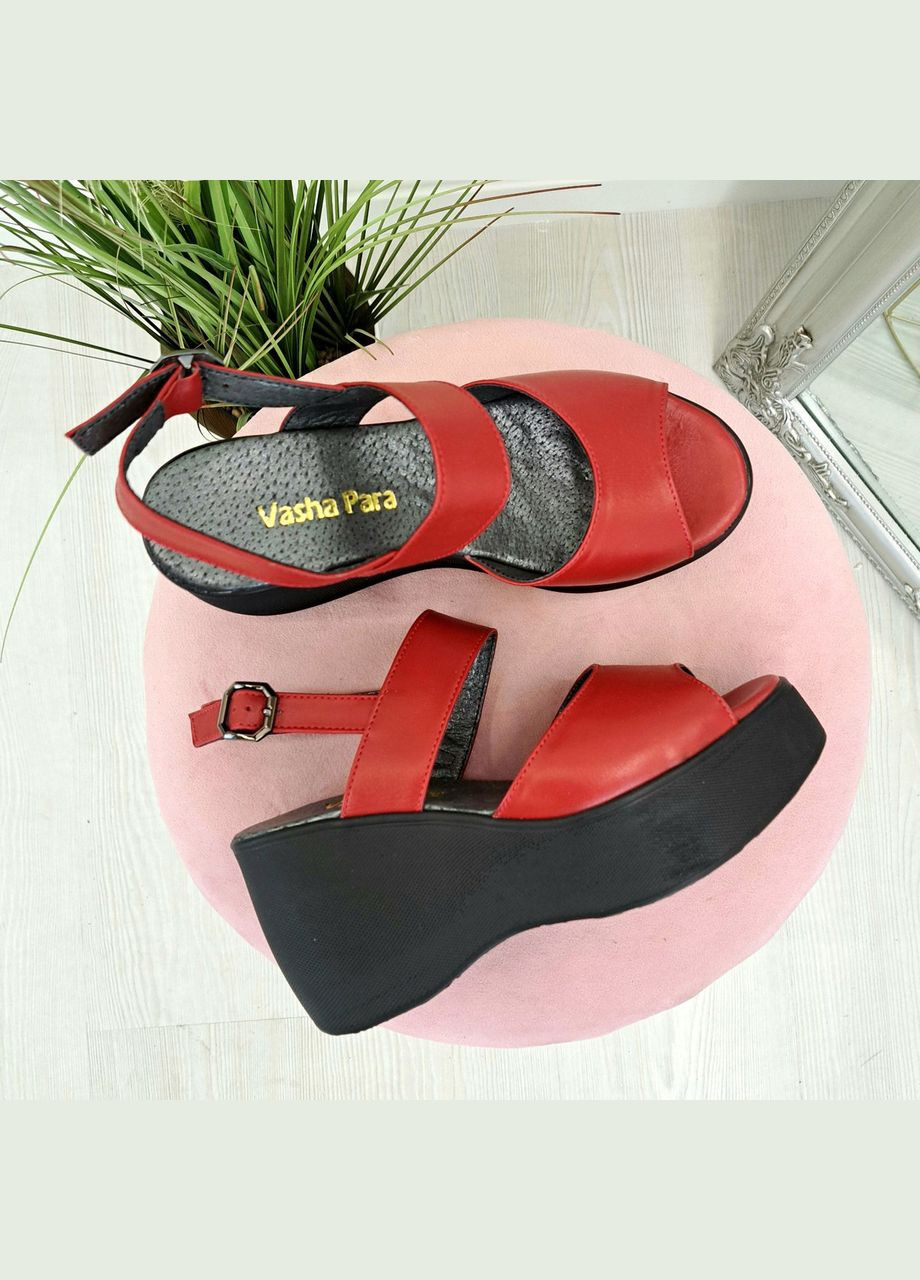 Красные босоножки женские кожаные красные на платформе. 38 размер Vasha para с ремешком