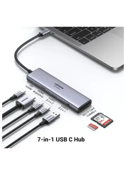 Концентратор USB-C 7-in-1 2xUSB 3.0 + 2xUSB-C + HDMI 4K60Hz + SD/TF + PD 100W (45521) Ugreen USB-C 7-in-1 2xUSB 3.0 + 2xUSB-C + HDMI 4K60Hz + S (405823141)