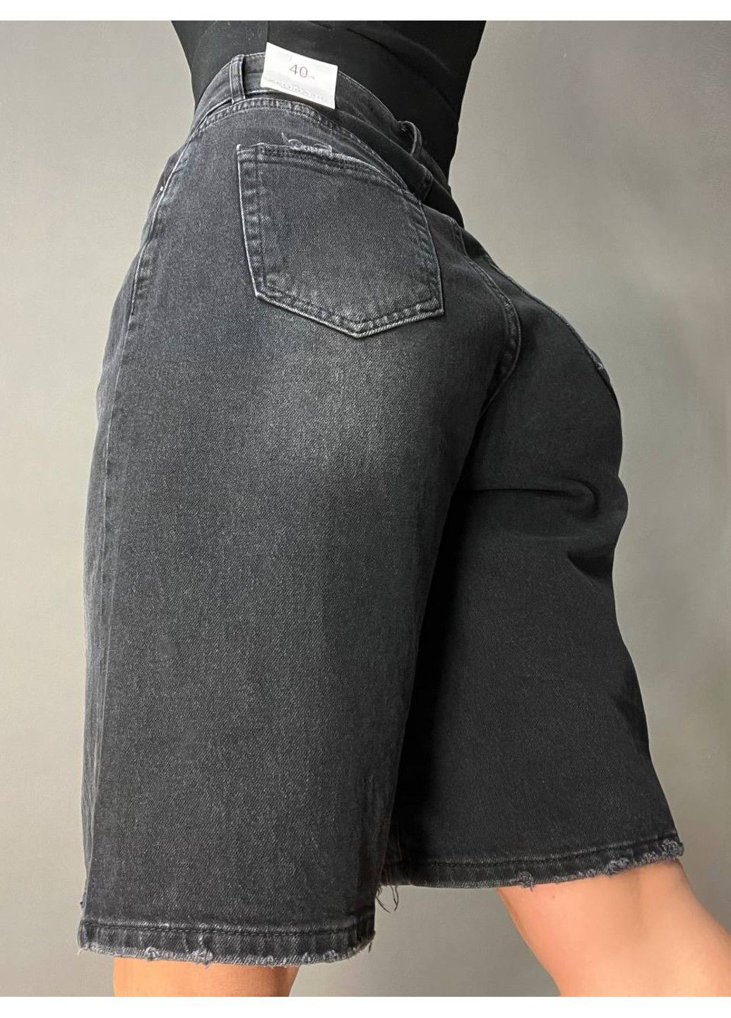 Шорты женские джинсовые 4869 бермуды большие размеры черные Zeo Basic (332110822)