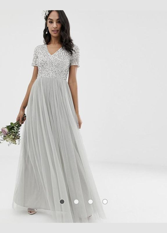 Сіра сукня максі пишна з розшитим топом Maya