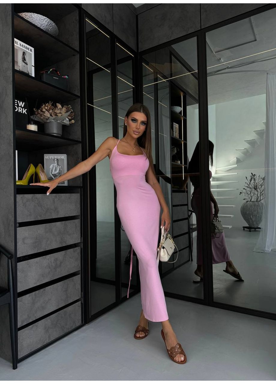 Розовое повседневный, коктейльное женское приталенное макси платье силуэтная Avanti однотонное