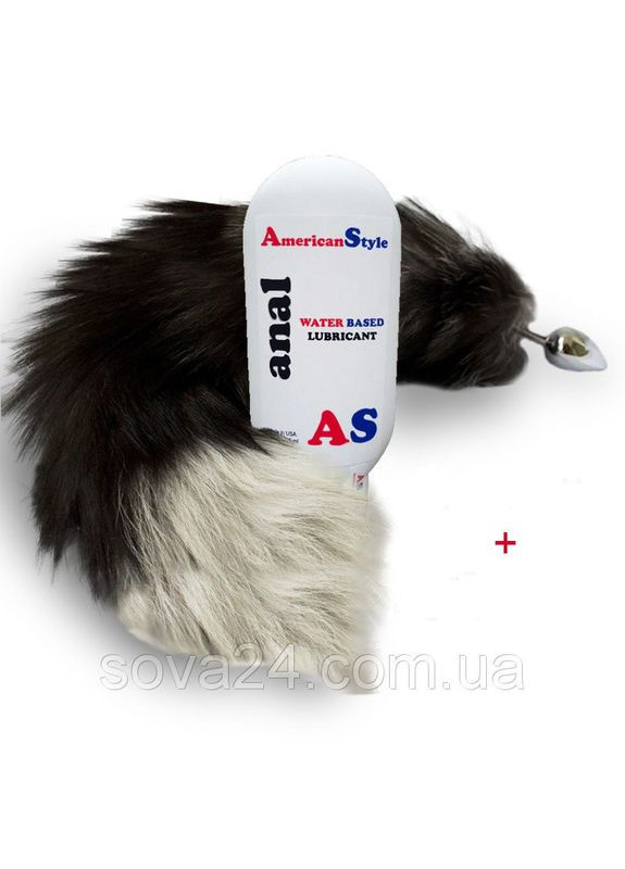 Анальная пробка с черным хвостом и лубрикантом No Brand (340914303)