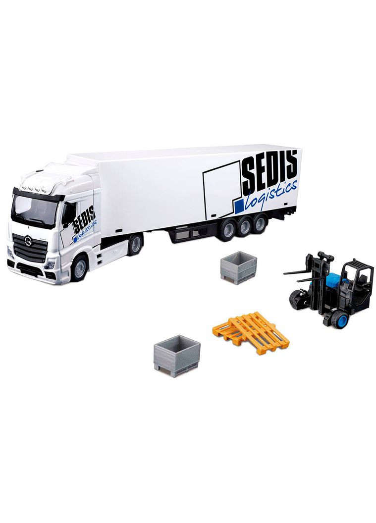 Ігровий набір Фура Mercedes-Benz Actros c навантажувачем, 1:43, білий Bburago 18-31471 (331860582)