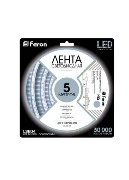 Светодиодная лента SANAN LS604 60SMD/м 12V IP65 5м белый (27638) Feron (335058875)