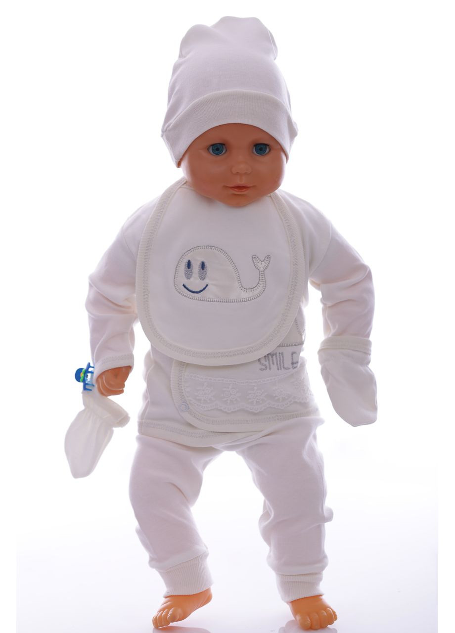 Білий демісезонний комплект розпашонка, повзунки та шапочка smile білий 56 см (36995) BABYKROHA