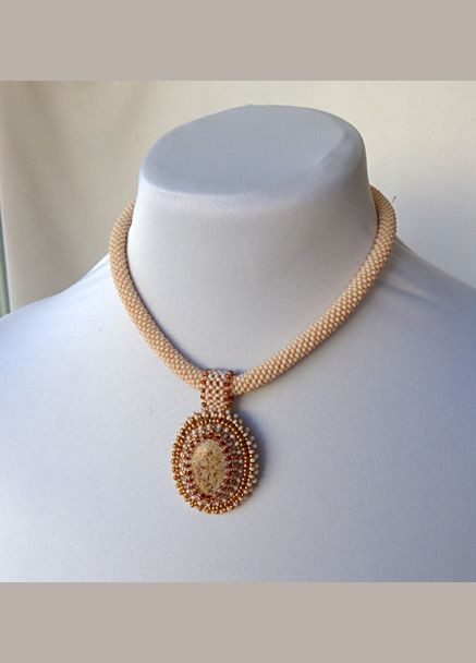 Кольє лунниця ручної роботи з бісеру та натуральних каменів "Золоте руно" No Brand (358224213)