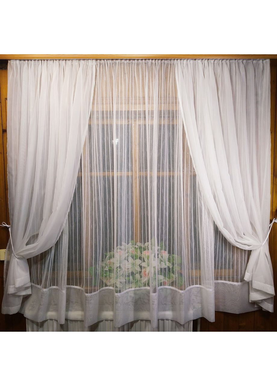 Фіранка готова коротка Елізабет біла льон вертикальна смужка No Brand (372133893)