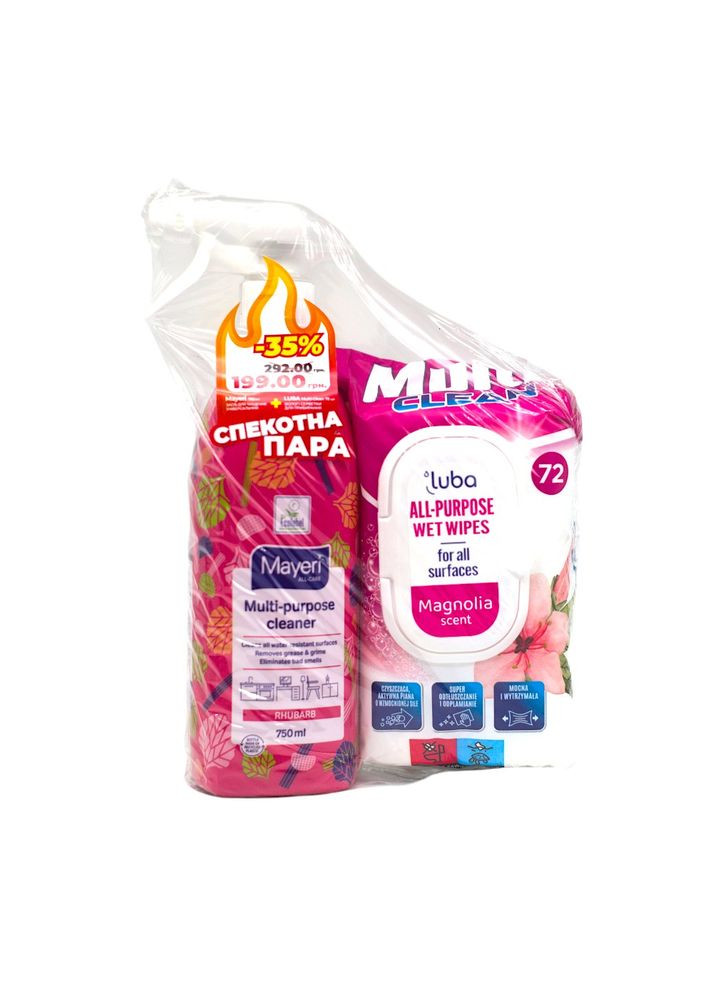 Набір Засіб для чищення універсальний 750 мл + Luba Вологі серветки для прибирання 72 шт Mayeri (349443514)