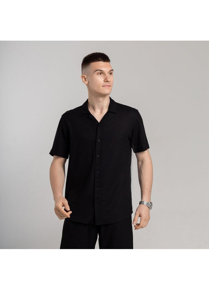 Черная повседневный, пляжный, классическая, кэжуал рубашка однотонная Vakko