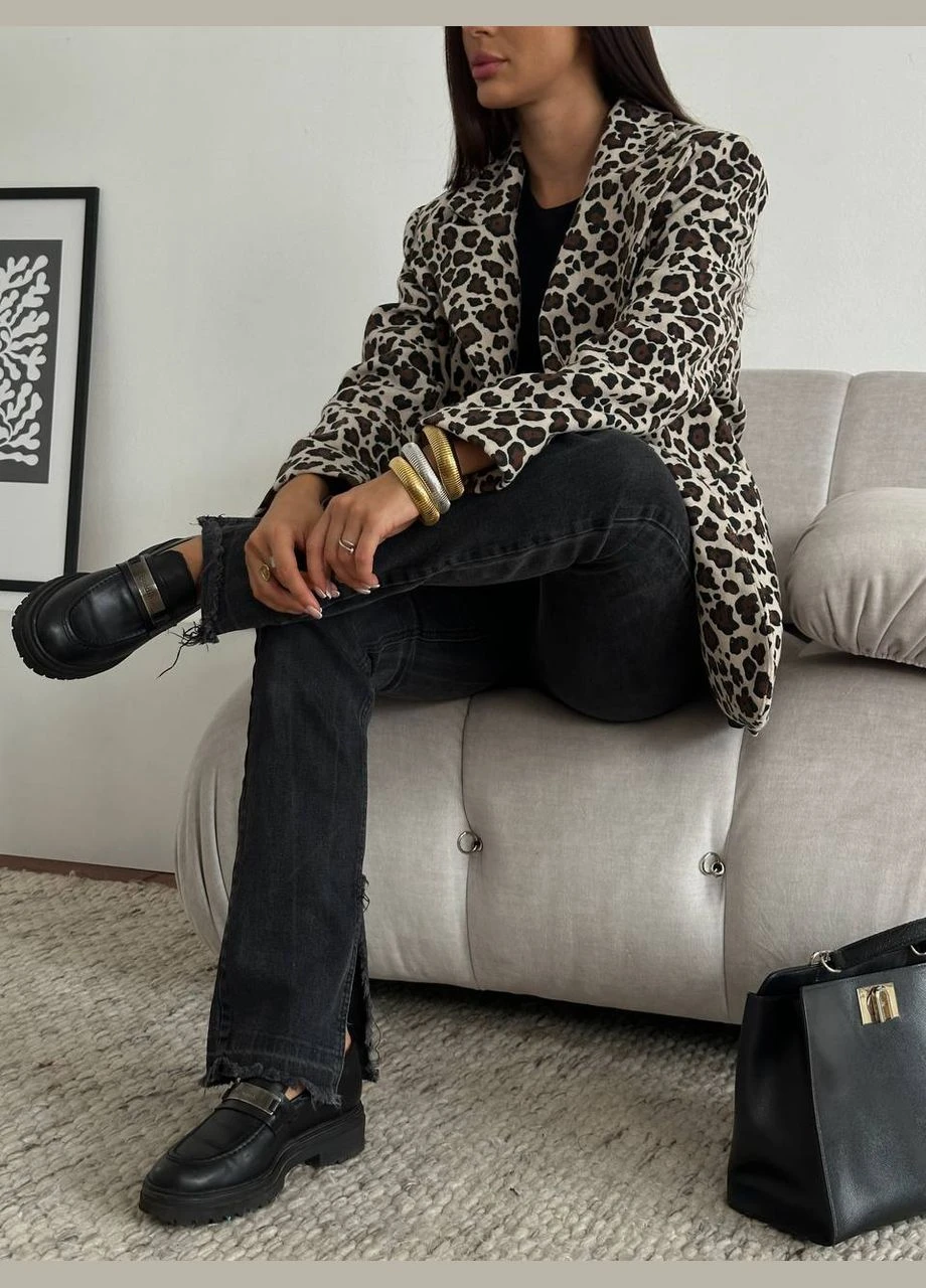 Коричневый женский женское пальто-пиджак FINO Mode леопардовый - демисезонный