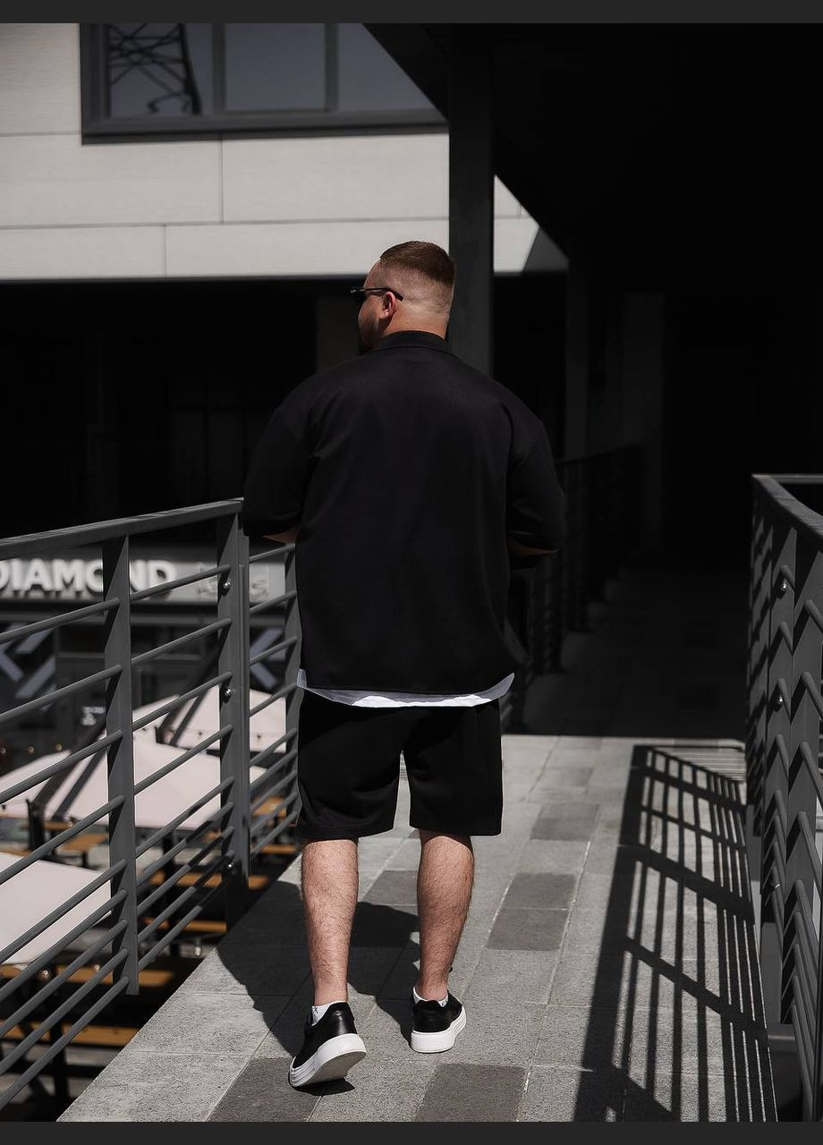 Чорний літній трендовий літній костюм з шортами, з сорочкою No Brand