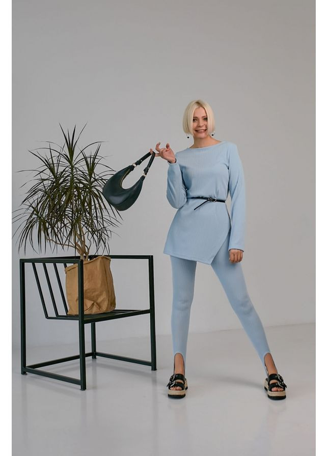 Голубые женские леггинсы со штрипками Bellise