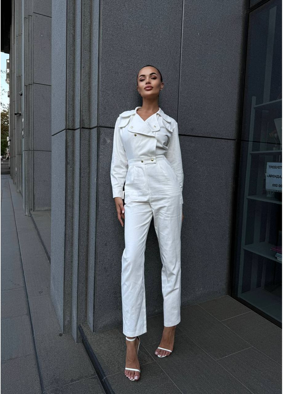 Роскошный комбинезон🌹 Україна комбинезон-брюки однотонный молочный праздничный, деловой, повседневный, кэжуал джинс