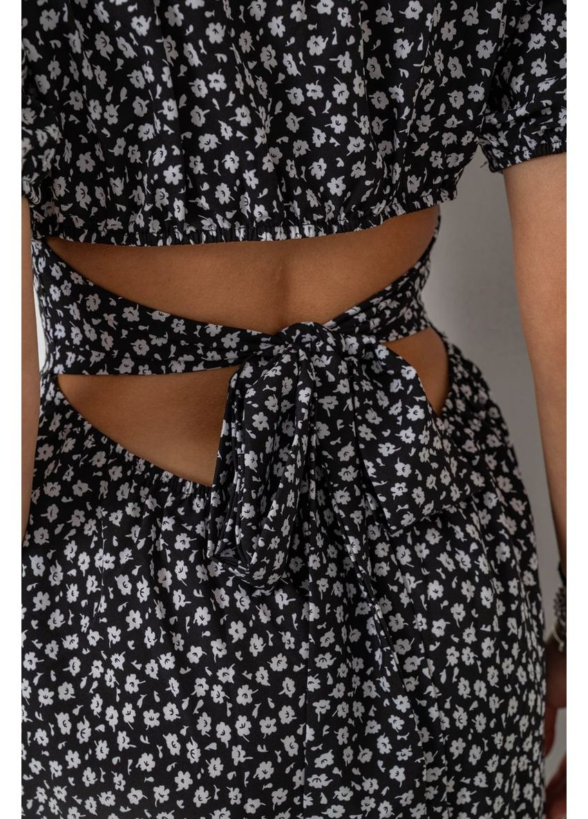 Черное платье софт с принтом,, 230r0105 Ager