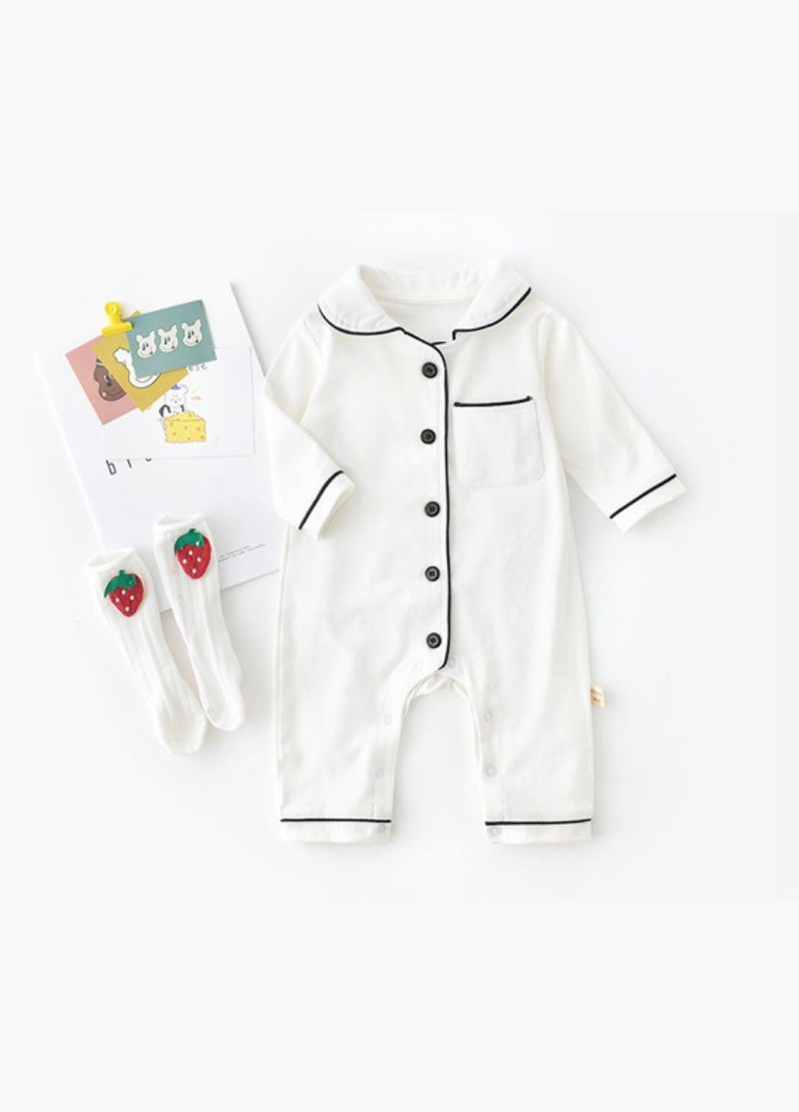 Біла всесезон піжама дитяча з ґудзиками та кишенею ( 66см ) (6512) Qoopixie