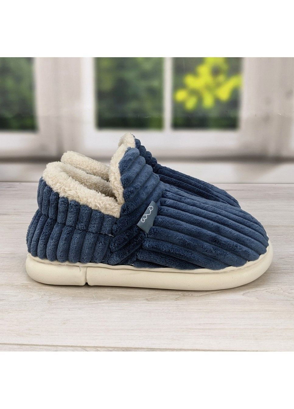 Синие тапочки чуни женские высокие на меху Fashion