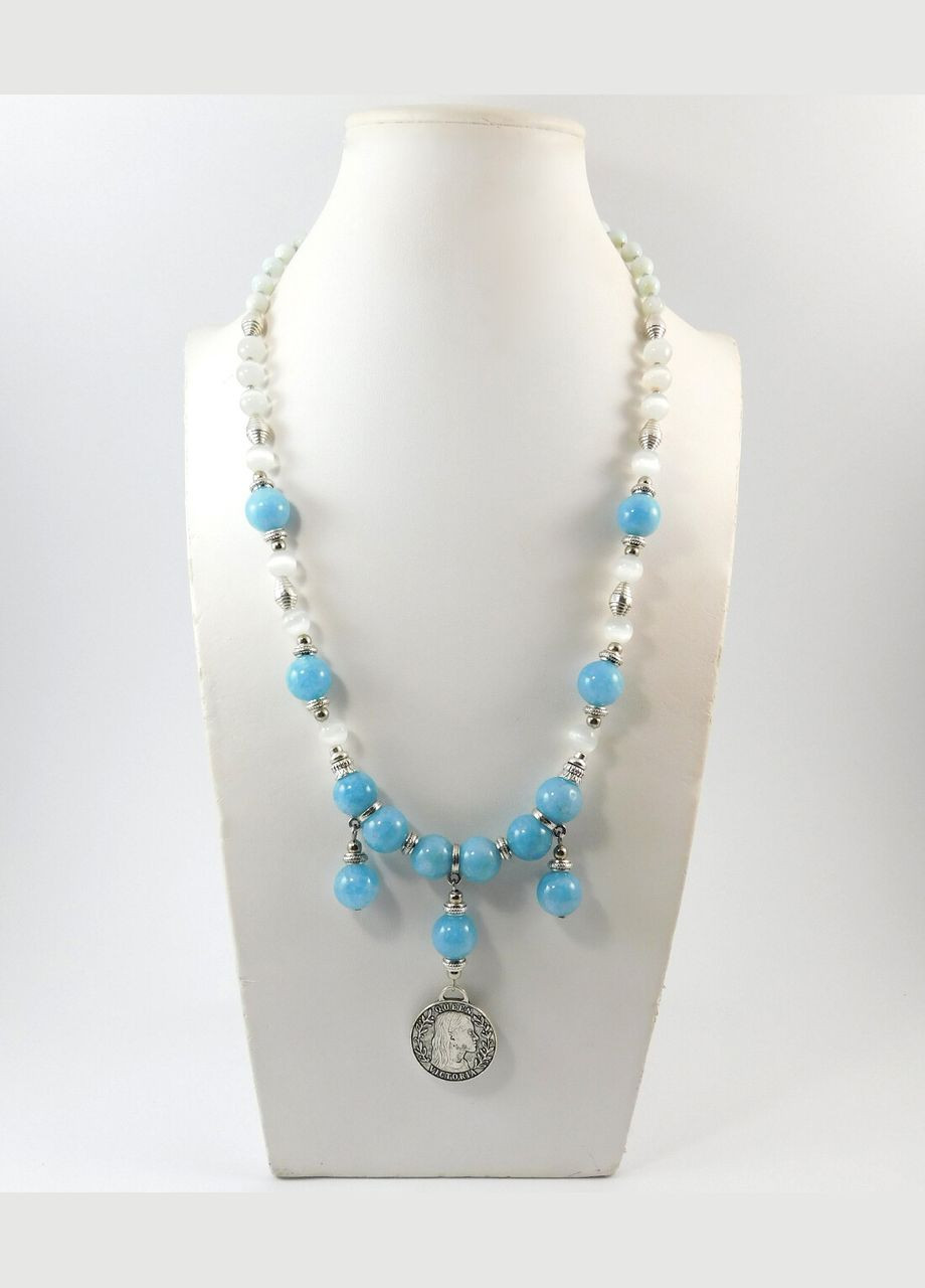 Ожерелье "Алисента" Аквамарин, Кошачий глаз, Перламутр Fursa fashion (322315987)