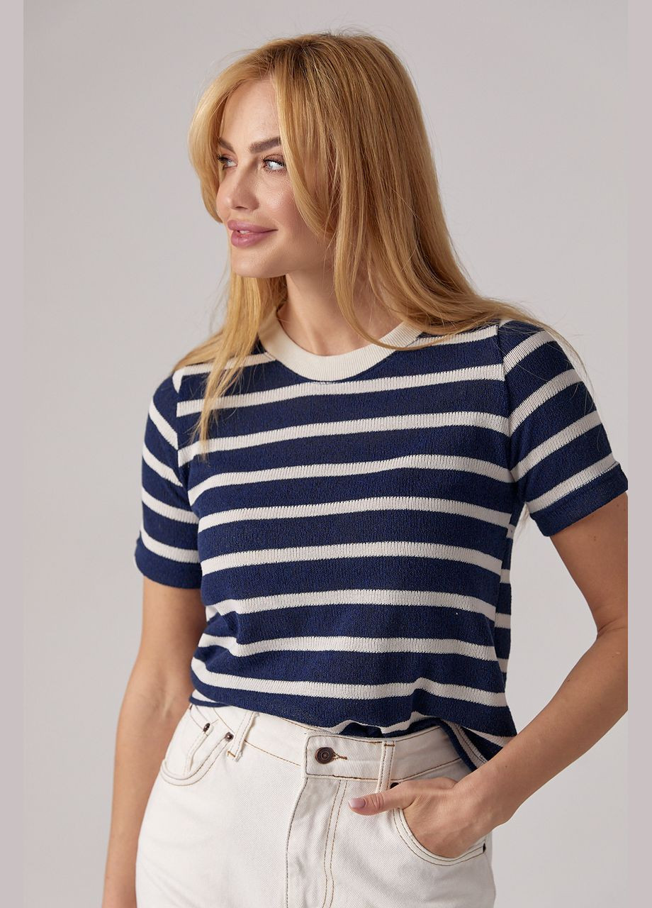 Синя літня жіноча футболка в смужку Lurex