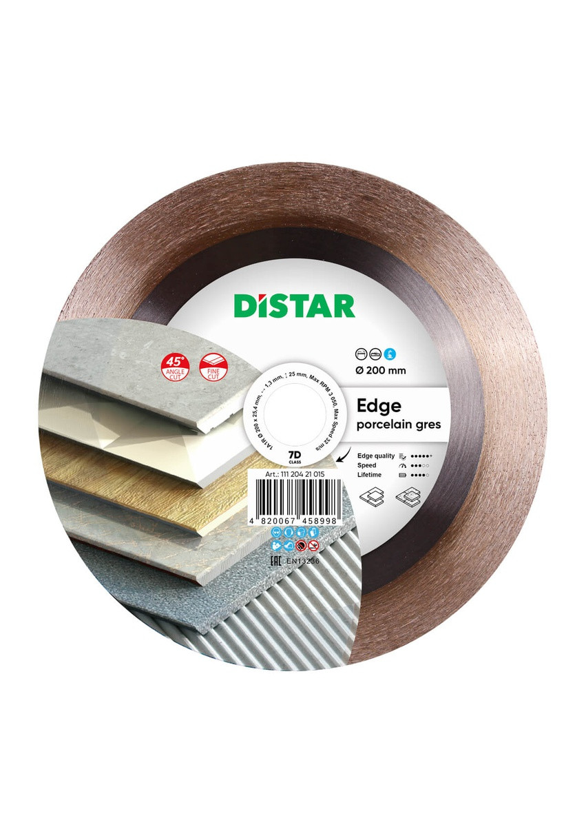 Круг алмазний відрізний Edge 1A1R 200 x 25.4 Суцільний диск для кераміки та керамограніту 11120421015 (10105) Distar (286422875)