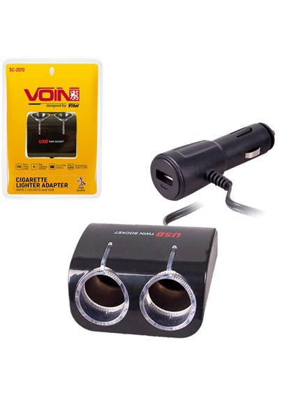 Подовжувач прикурювача 2 виходи + 1USB 1000mA 12/24V SC-2070 VOIN (362607709)