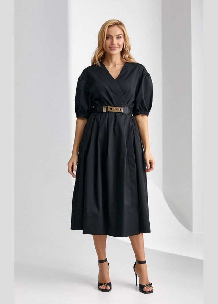 Чорна сукня жіноча чорна міді на запах токіо mksn2263-04 Modna KAZKA