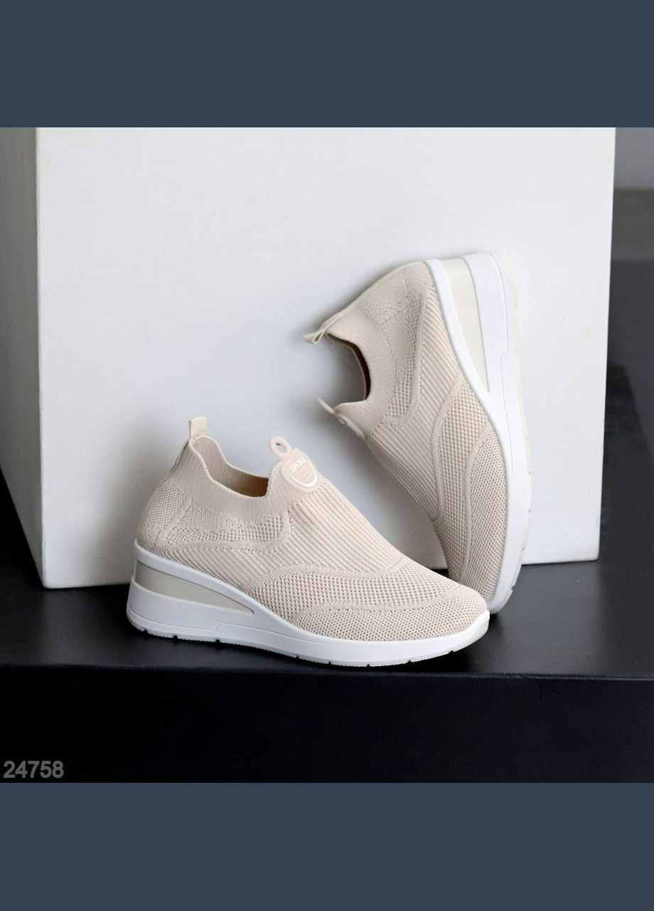 Бежевые летние женские слипоны на танкетке из текстиля, бежевые Hongquan