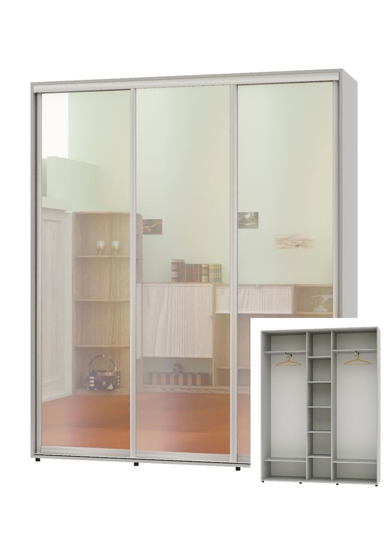 Шафа-купе тридверна 200*45*230 Сірий 3 двері Дзеркало ШК-04 Алекса (360450196)
