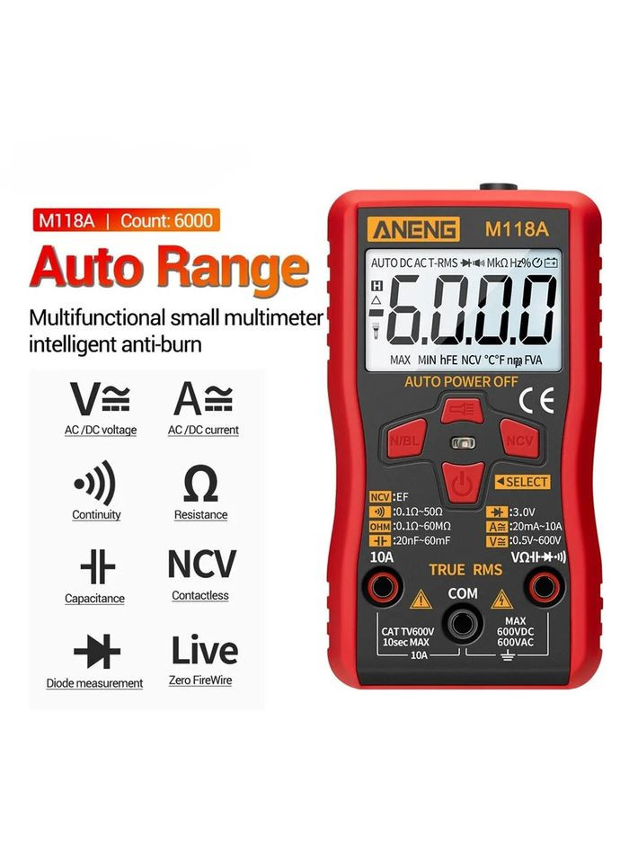 Цифровий мультиметр із ліхтариком M118A червоний Aneng (343053285)