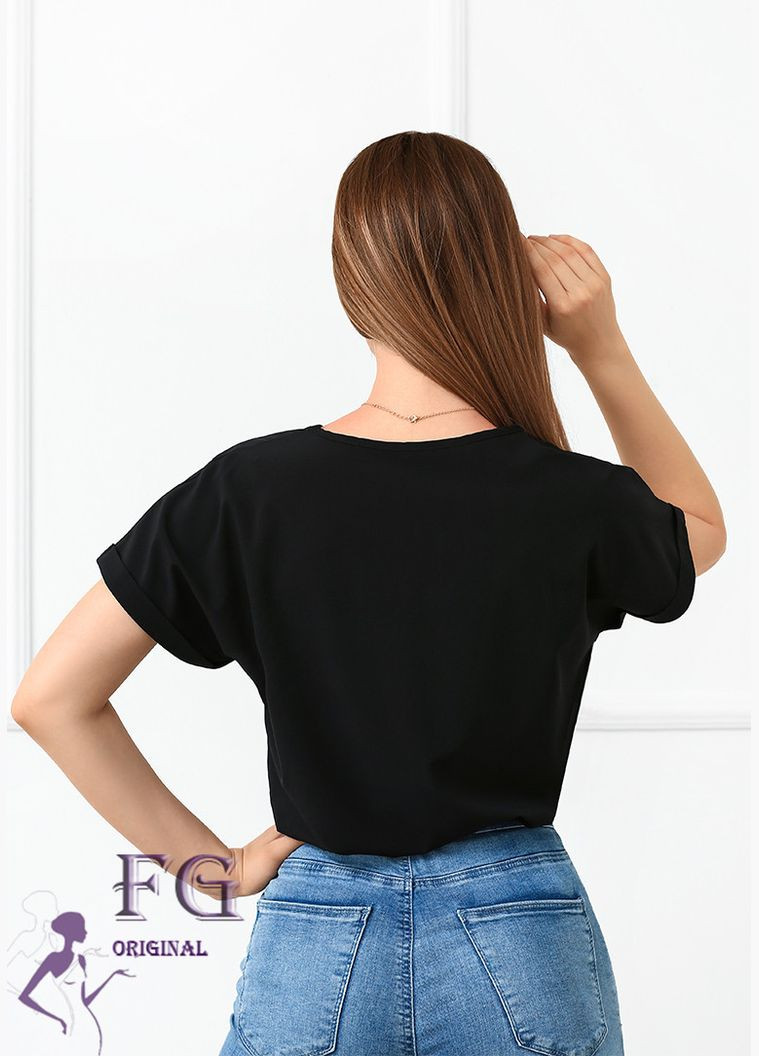 Чёрная летняя блузка футболка свободного кроя Fashion Girl