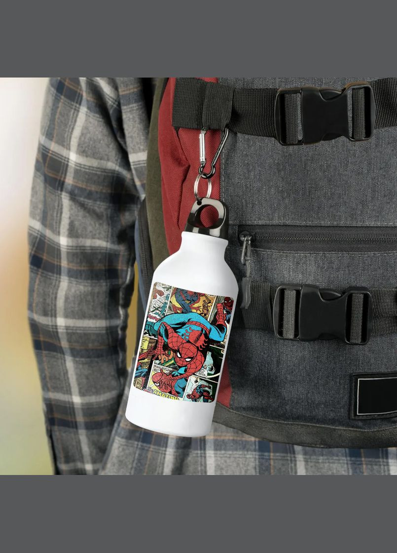 Фляга (бутылка) для воды с карабином 500 мл Металлическая (Туристическая, Для кемпинга, Для спорта) #97 500 мл Белый No Brand (323640031)